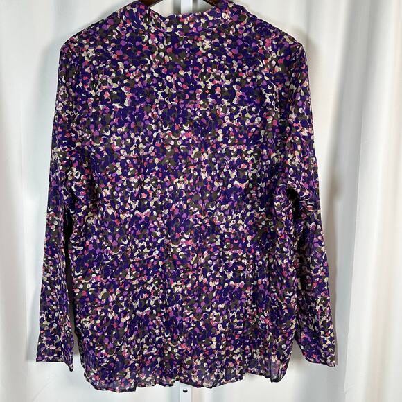 Coldwater Creek Cotton Lawn No Iron Button-up Long Sleeve Top Purple 1X Abstract - Picture 4 of 8